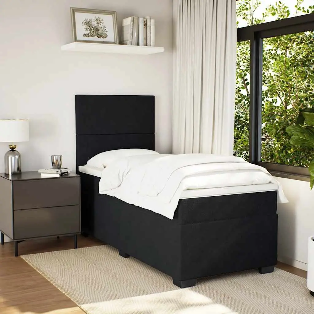 Box Spring Bed with Pocket Mattress King Single Black Velvet Adjustable