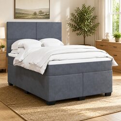 Box Spring Bed with Pocket Spring Mattress Dark Grey Double Velvet Headboard