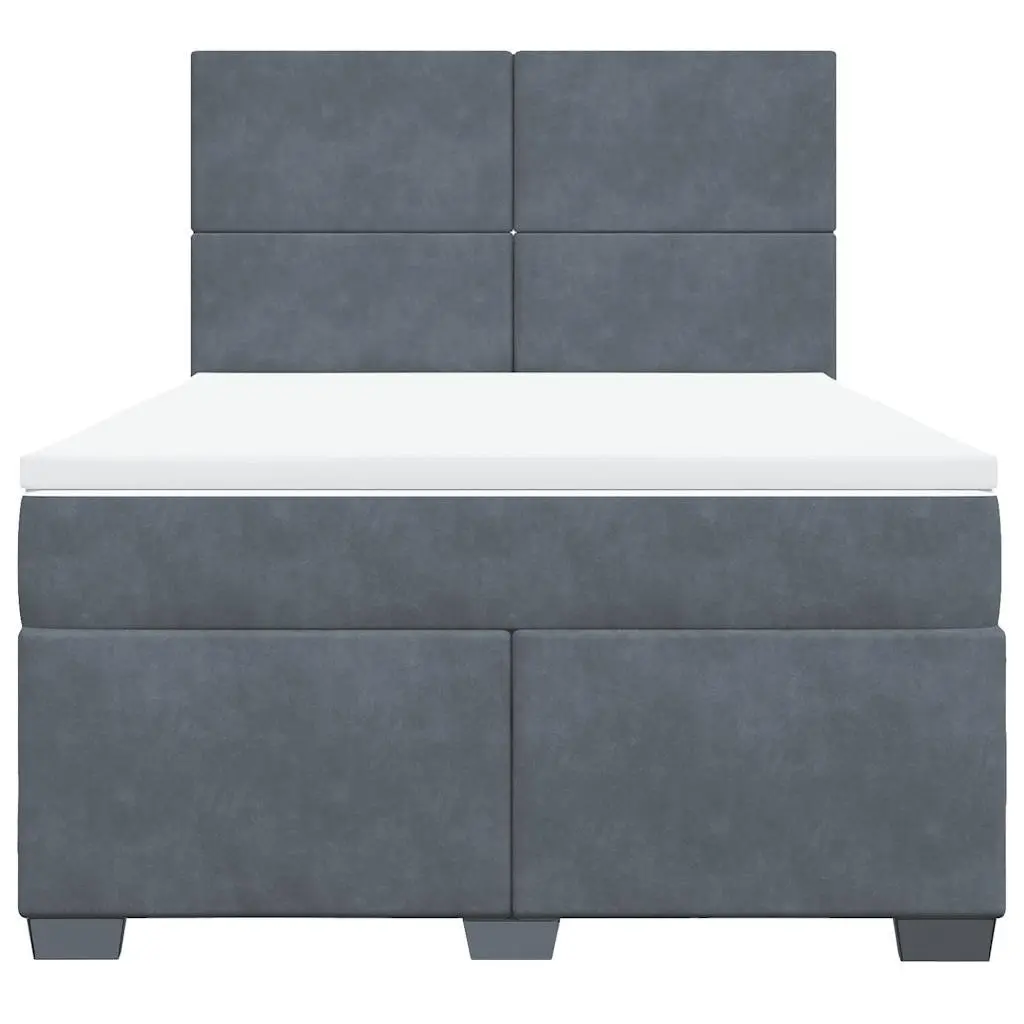 Double Box Spring Bed with Adjustable Velvet Headboard & Mattress