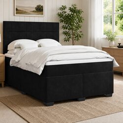 Queen Box Spring Bed with Pocket Sprung Mattress Black Velvet Adjustable