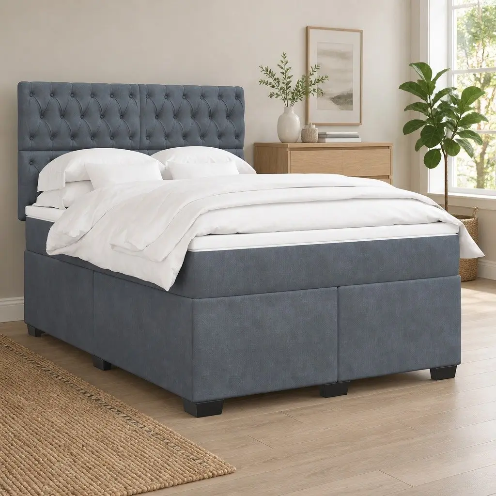 Queen Box Spring Bed with Adjustable Headboard and Pocket Spring Mattress