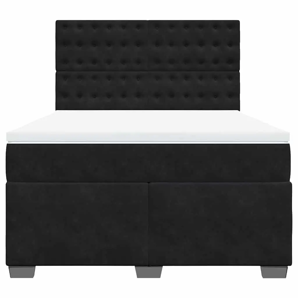 Queen Box Spring Bed for Bedroom with Pocket Spring Mattress Black Velvet Adjustable Headboard