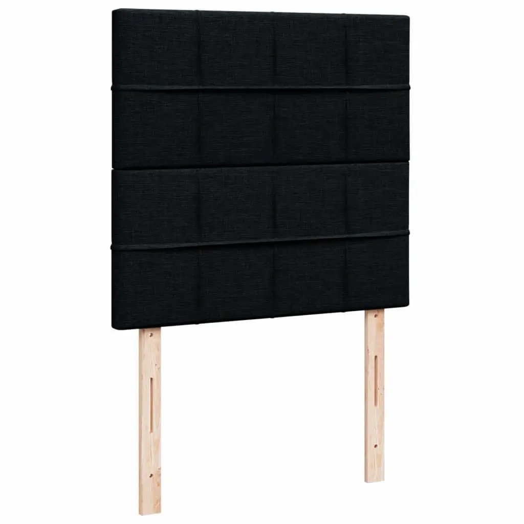 King Single Box Spring Bed with Pocket Mattress Black Fabric Headboard
