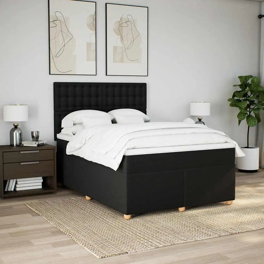 Double Box Spring Bed with Pocket Mattress, Black Finish