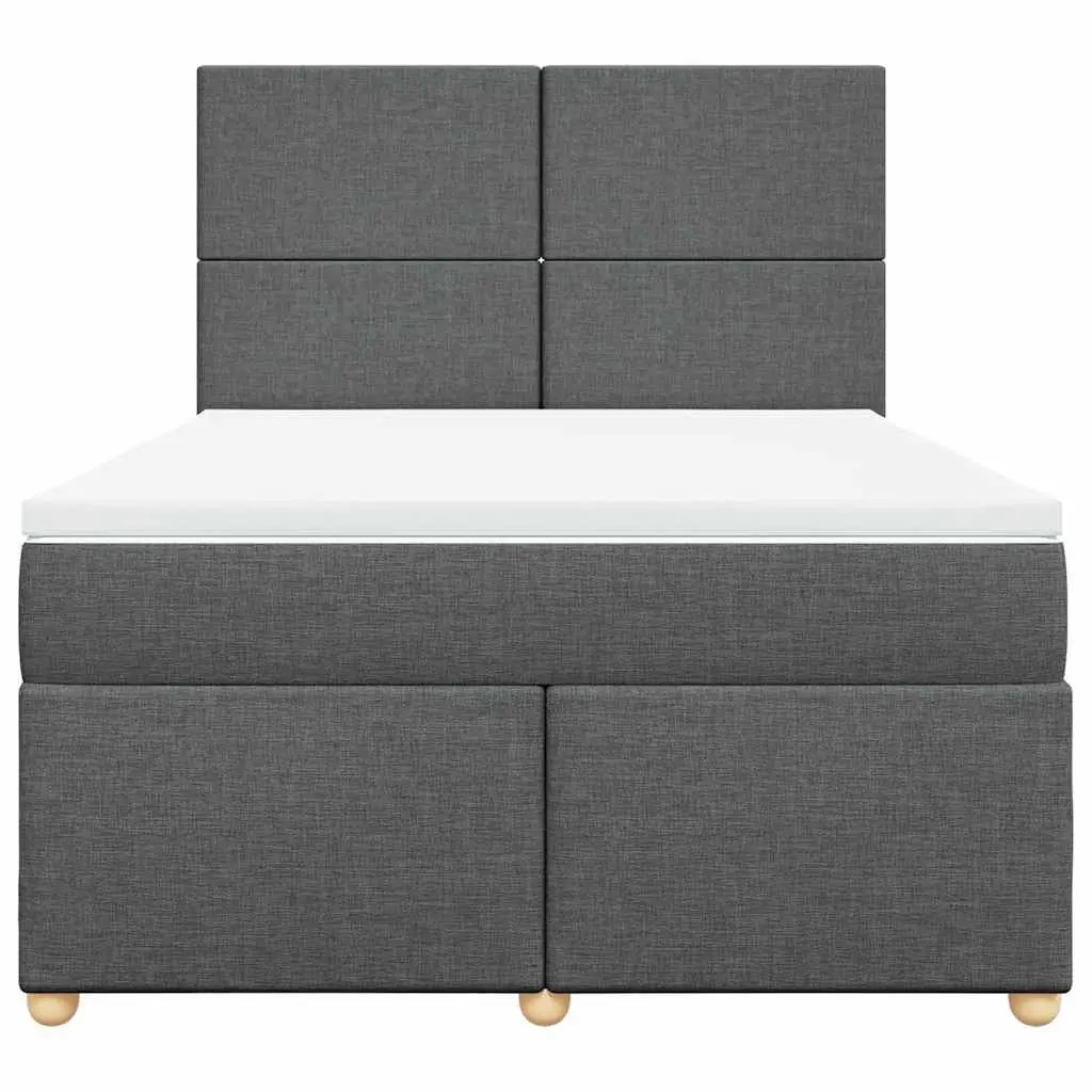Queen Box Spring Bed with Pocket Mattress Height-Adjustable Headboard Grey