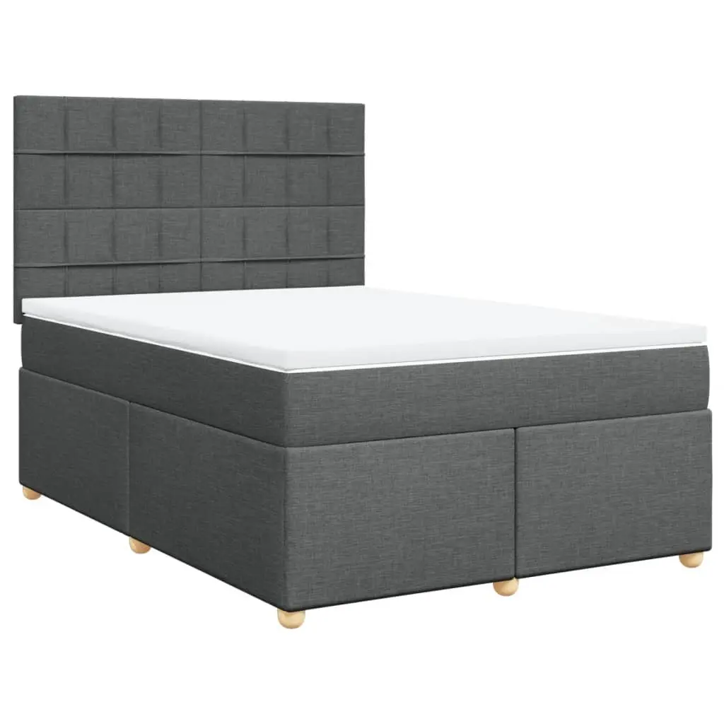 Queen Box Spring Bed with Pocket Mattress Grey Fabric Adjustable Headboard