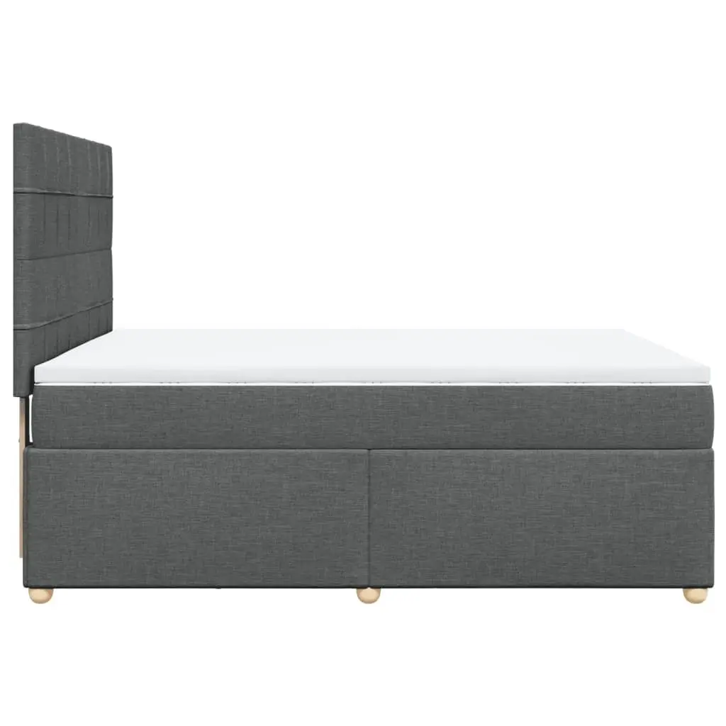 Queen Box Spring Bed with Pocket Mattress Grey Fabric Adjustable Headboard