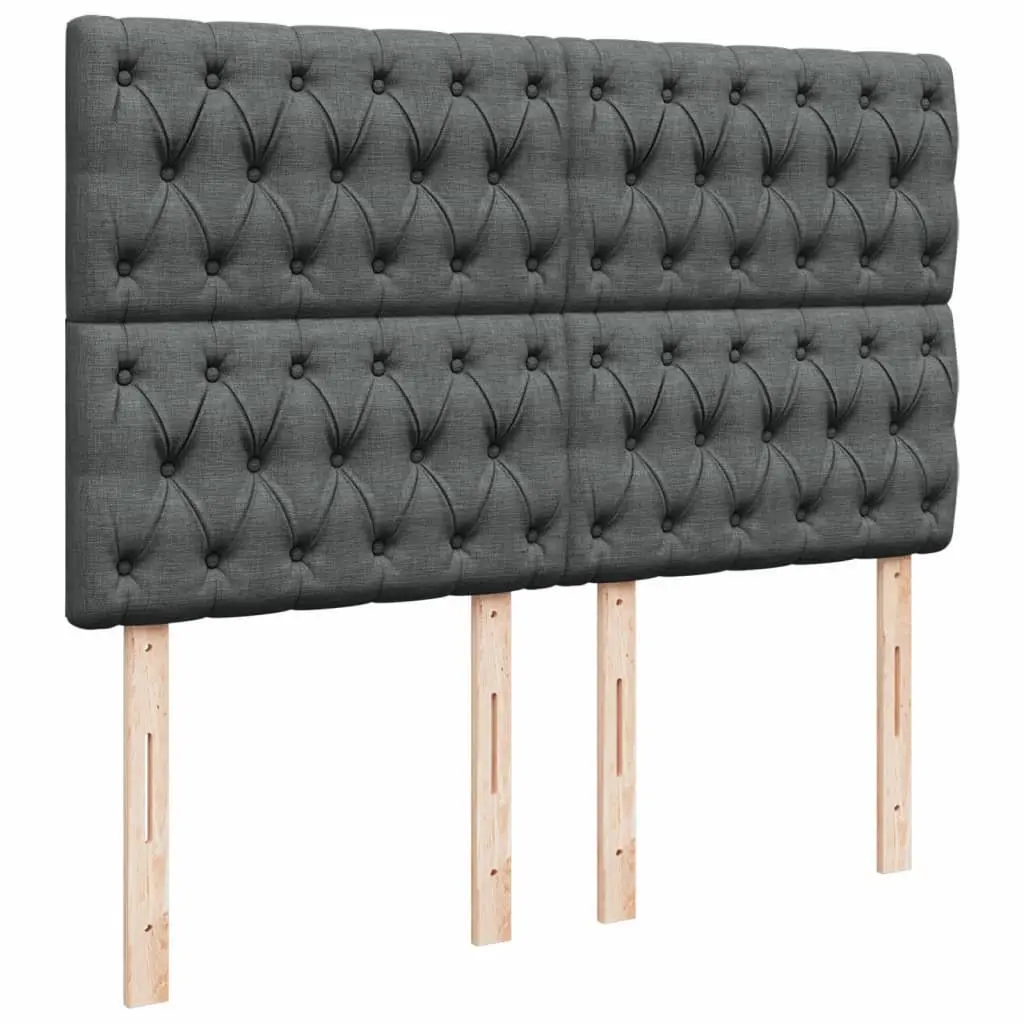 Queen Box Spring Bed Frame with Mattress Dark Grey Fabric Bedroom Furniture