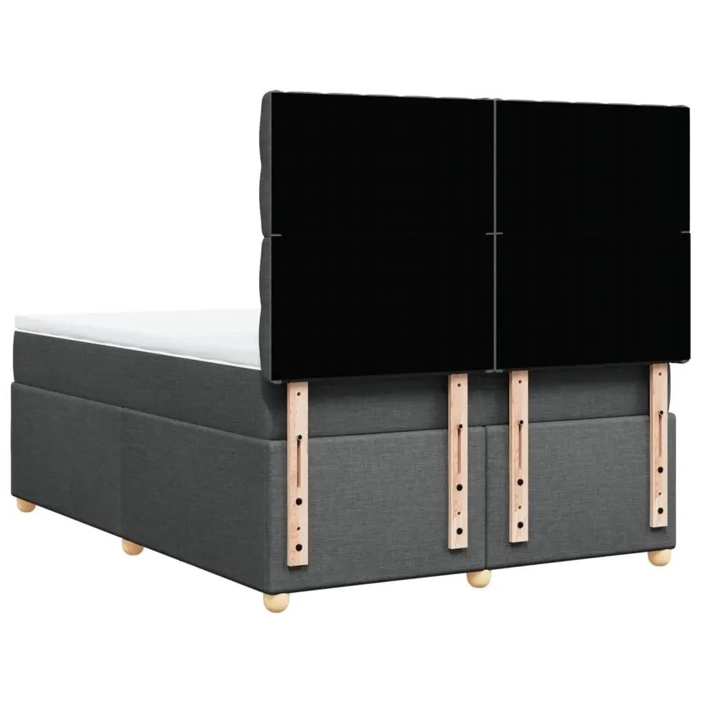 Queen Box Spring Bed Frame with Mattress Dark Grey Fabric Bedroom Furniture