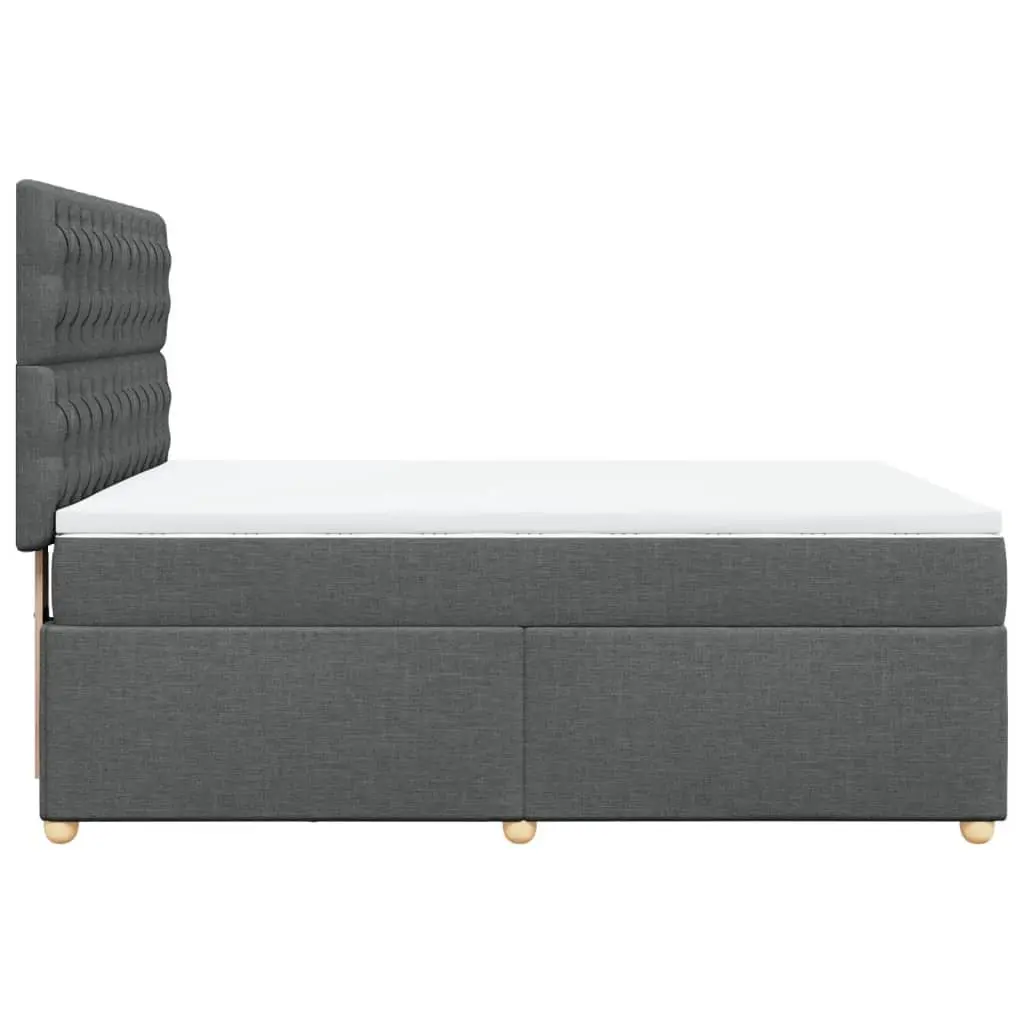 Queen Box Spring Bed Frame with Mattress Dark Grey Fabric Bedroom Furniture
