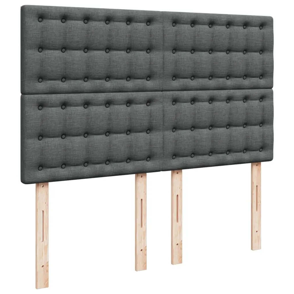 Queen Box Spring Bed with Mattress Dark Grey Fabric Bedroom Furniture