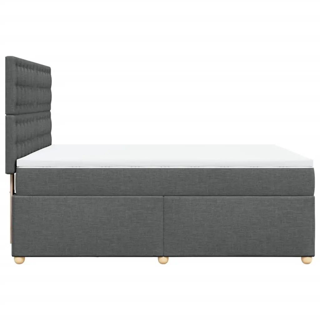 Queen Box Spring Bed with Mattress Dark Grey Fabric Bedroom Furniture