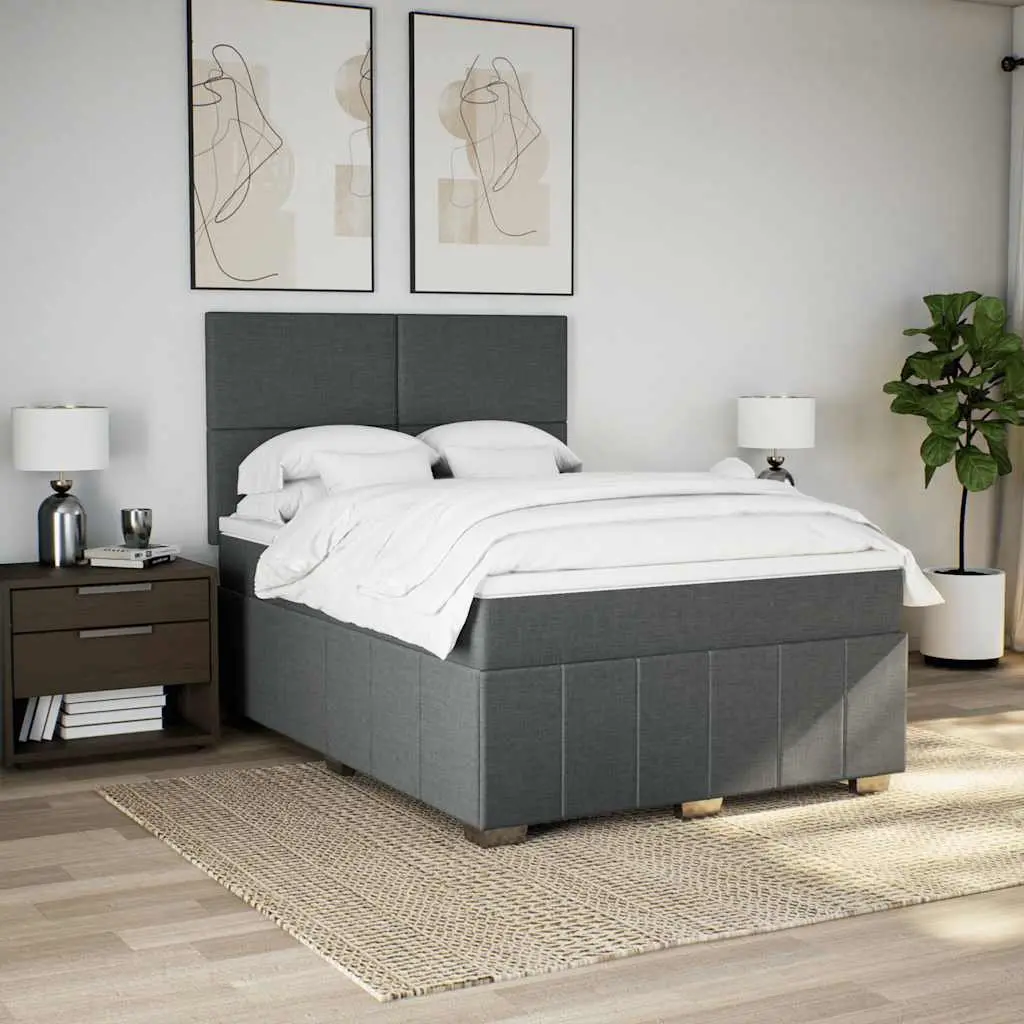 Queen Box Spring Bed with Pocket Mattress Height-Adjustable Headboard Grey