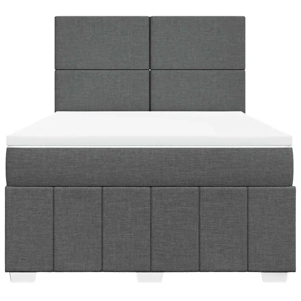 Queen Box Spring Bed with Pocket Mattress Height-Adjustable Headboard Grey
