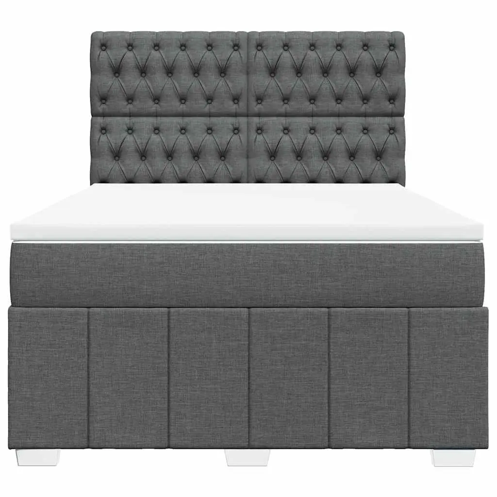 Queen Box Spring Bed with Pocket Sprung Mattress Dark Grey Fabric Adjustable Headboard