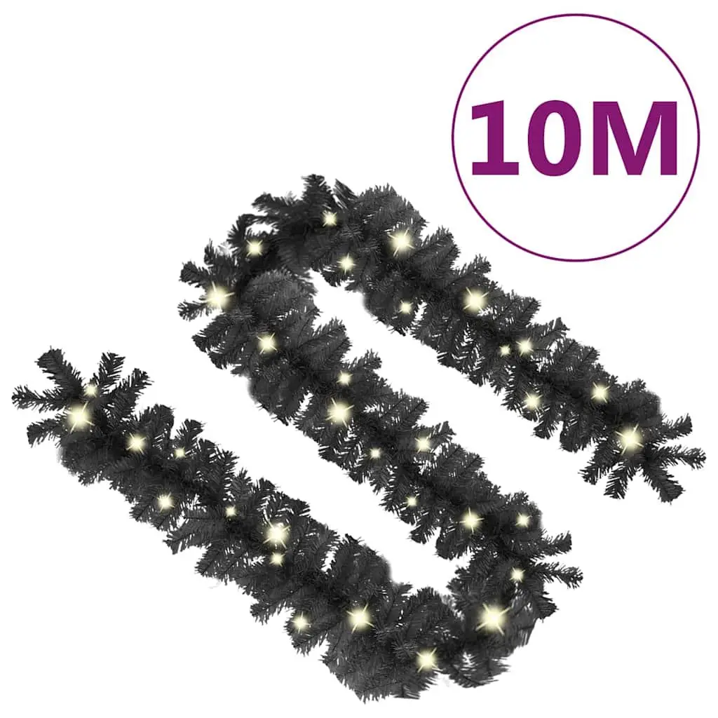 10m Black Christmas Garland with LED Lights