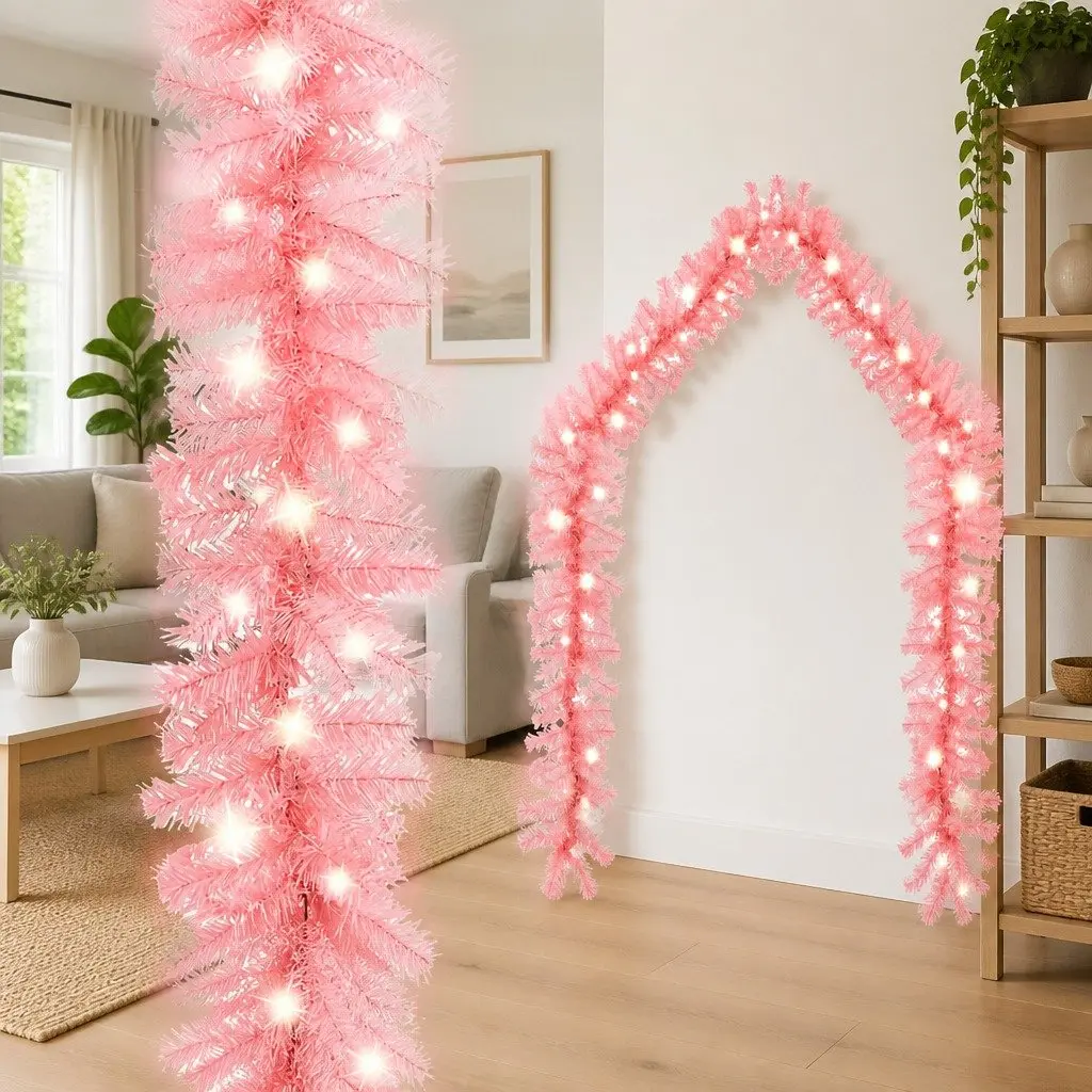 Christmas Garland for Home Decoration 10m with LED Lights Pink