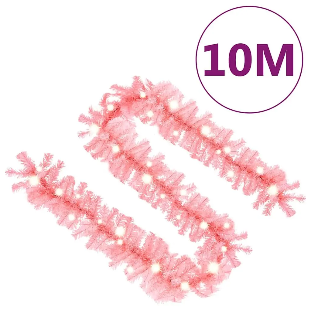 Christmas Garland for Home Decoration 10m with LED Lights Pink