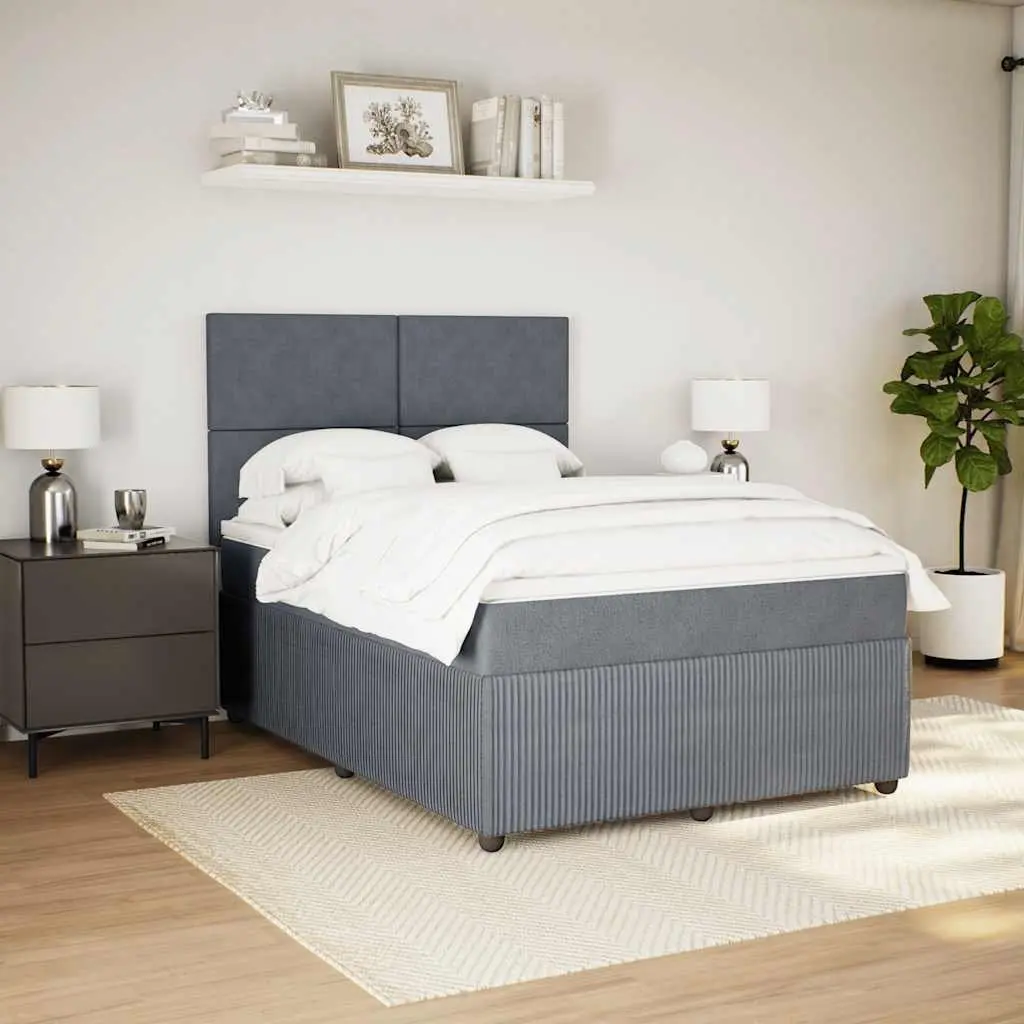 Queen Box Spring Bed with Pocket Spring Mattress Grey Fabric Adjustable