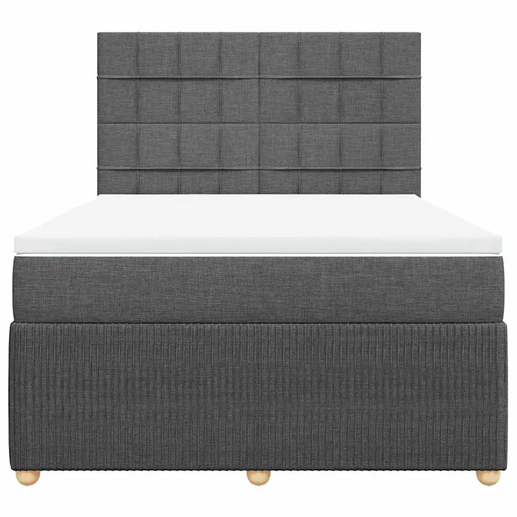 Queen Box Spring Bed with Pocket Mattress Height-Adjustable Headboard Dark Grey