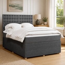 Queen Box Spring Bed: 1x Frame, 1x Pocket Spring Mattress in Grey