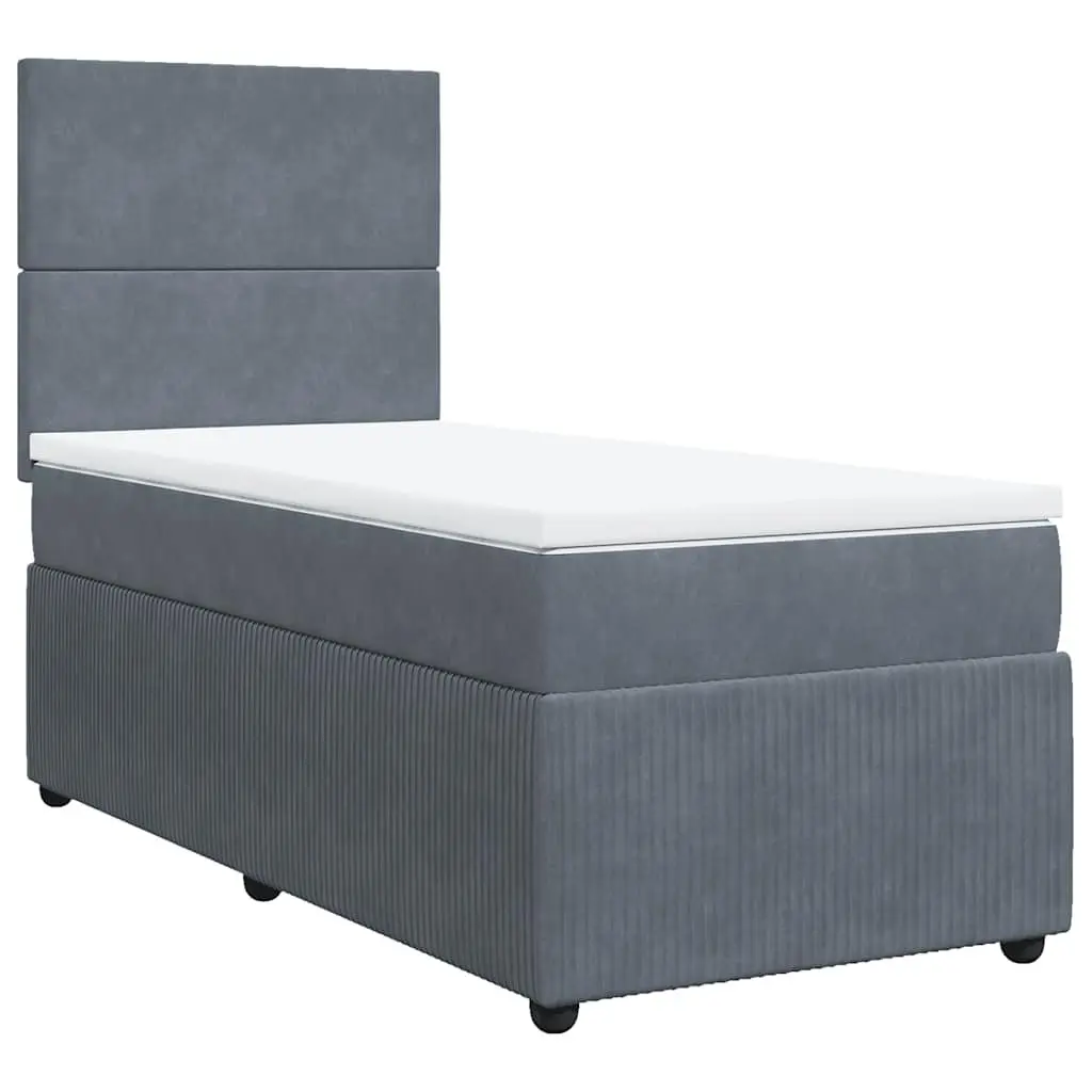Box Spring Bed King Single Grey Velvet Headboard
