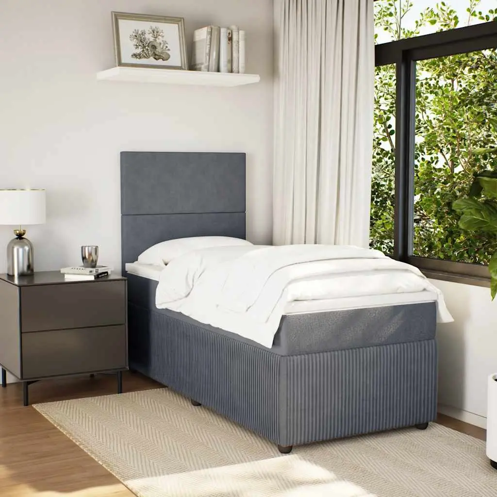 Box Spring Bed King Single Grey Velvet Headboard