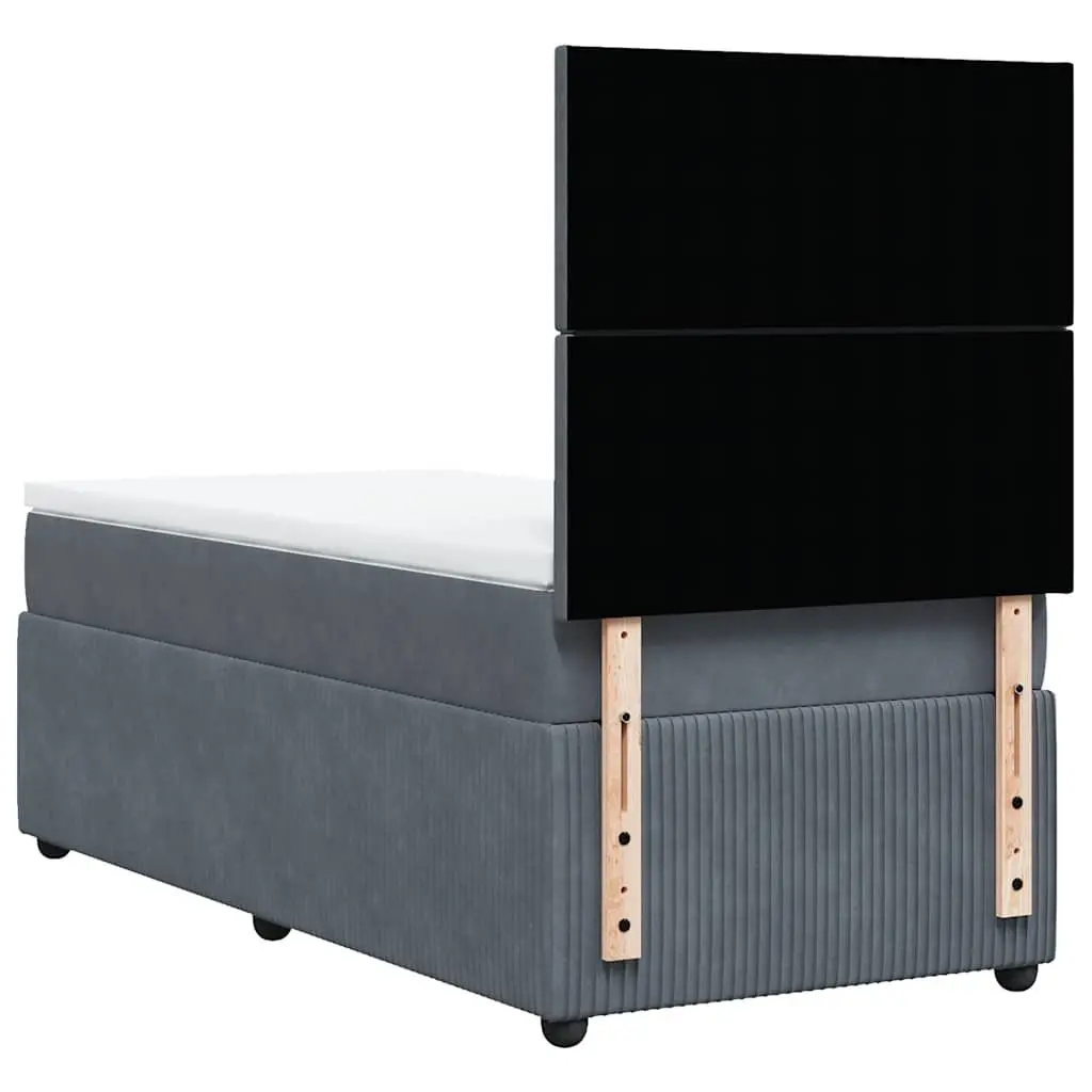 Box Spring Bed King Single Grey Velvet Headboard