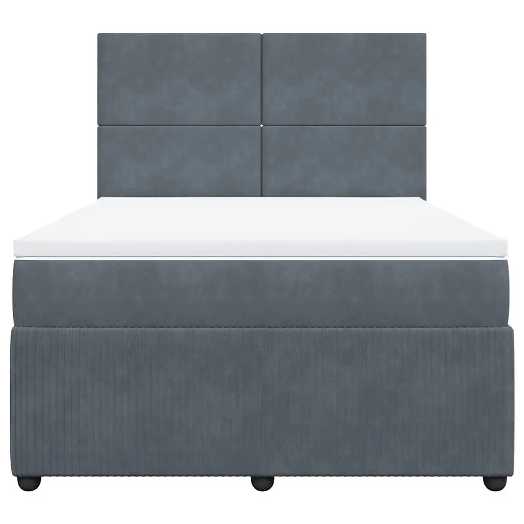 Grey Velvet Box Spring Bed Set