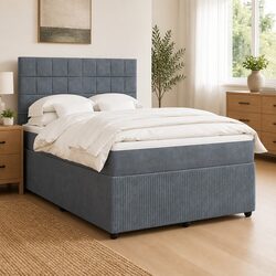 Box Spring Bed with Pocket Mattress Double Grey Velvet Adjustable Headboard