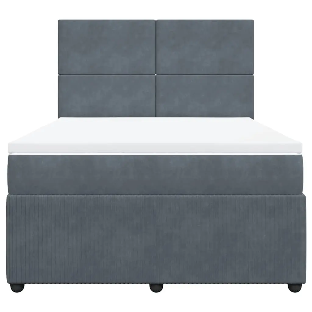 Queen Box Spring Bed with Pocket Mattress Grey Velvet Adjustable Headboard