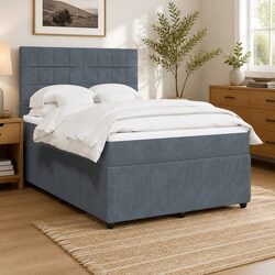 Queen Box Spring Bed with Pocket Sprung Mattress Grey Velvet Adjustable