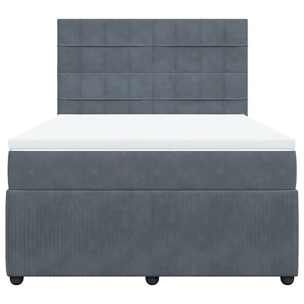 Queen Box Spring Bed with Pocket Sprung Mattress Grey Velvet Adjustable