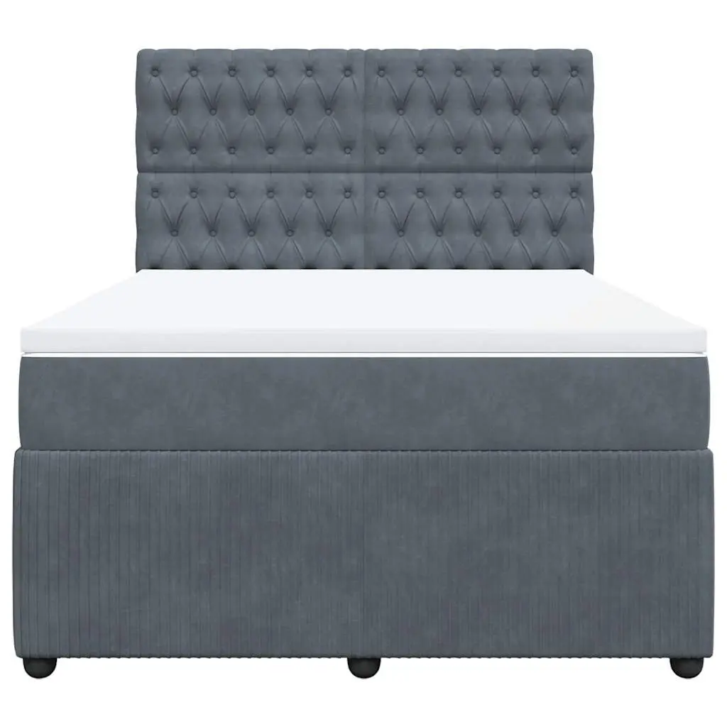 Queen Box Spring Bed with Pocket Mattress Grey Velvet Adjustable Headboard