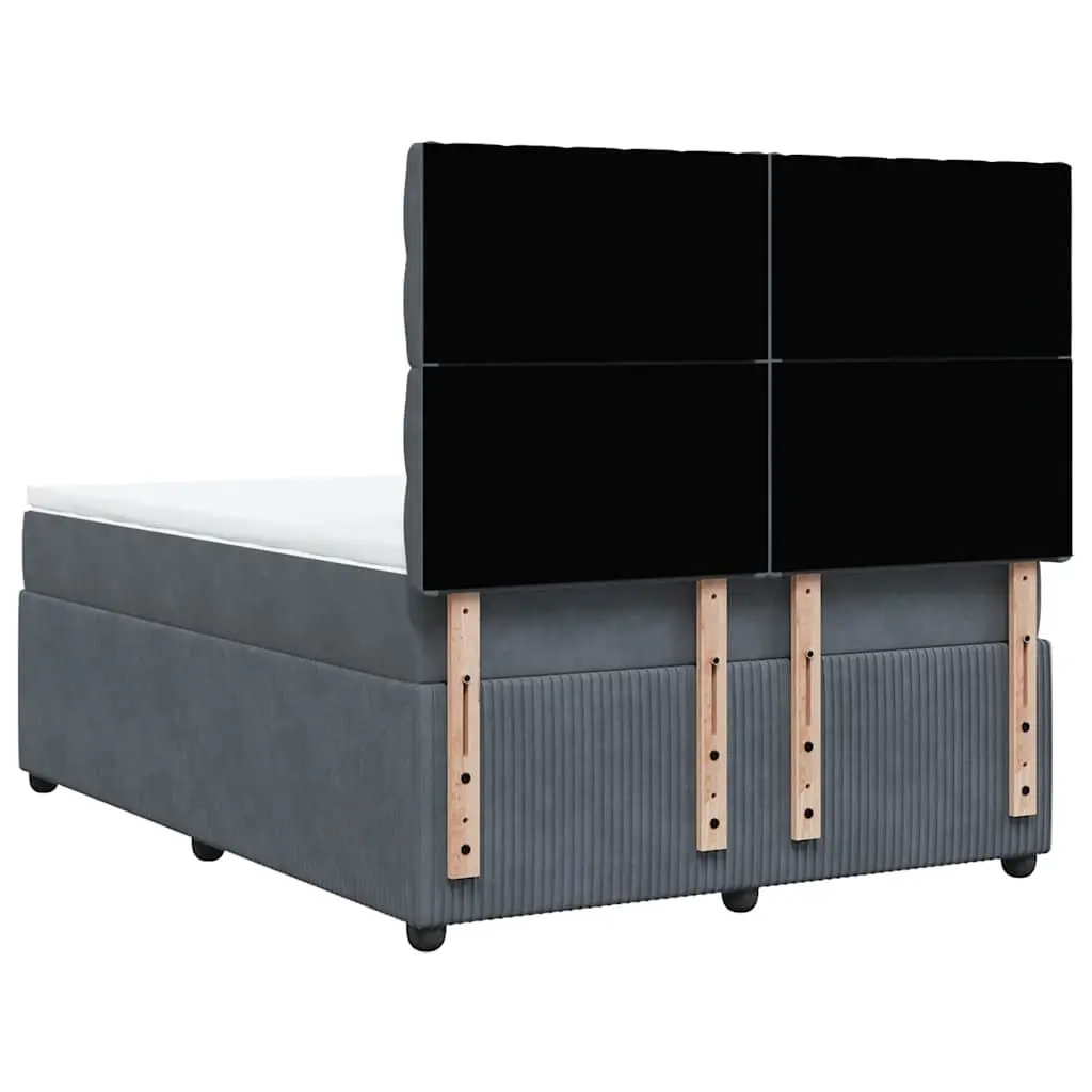 Queen Box Spring Bed with Pocket Mattress Grey Velvet Adjustable Headboard