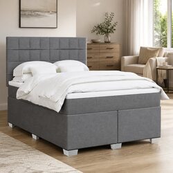 Double Box Spring Bed with Pocket Spring Mattress and Adjustable Headboard