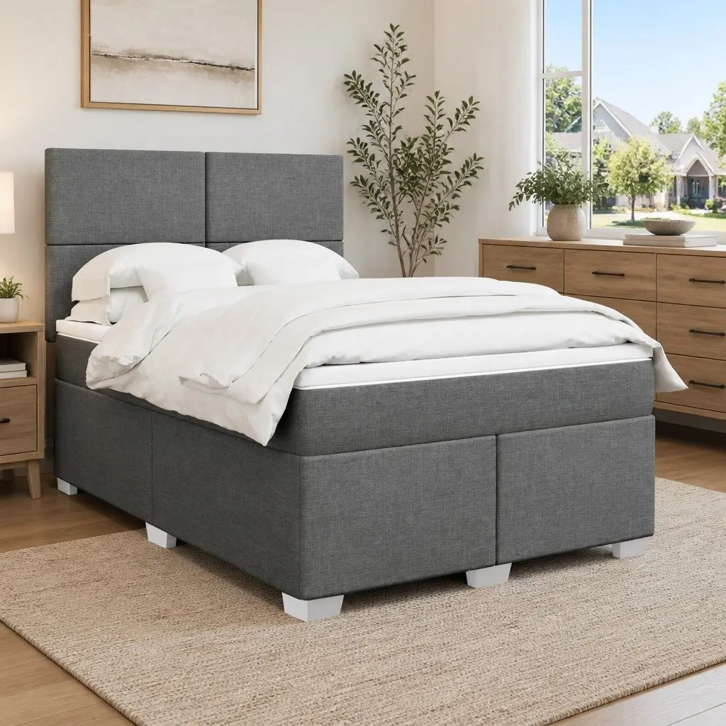 Queen Box Spring Bed with Pocket Mattress and LED Lights