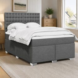 Queen Box Spring Bed with Pocket Spring Mattress LED Light Grey Fabric Headboard
