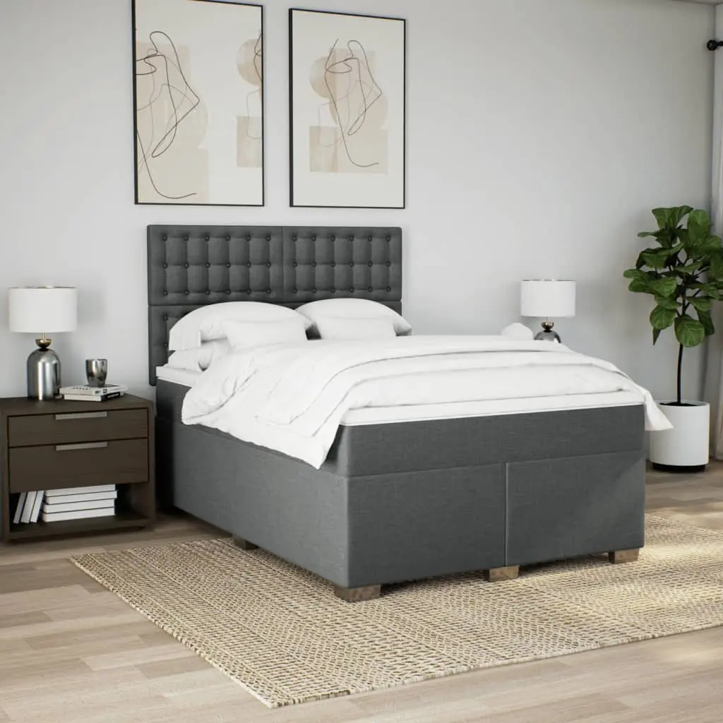 Queen Box Spring Bed with Pocket Spring Mattress LED Light Grey Fabric Headboard