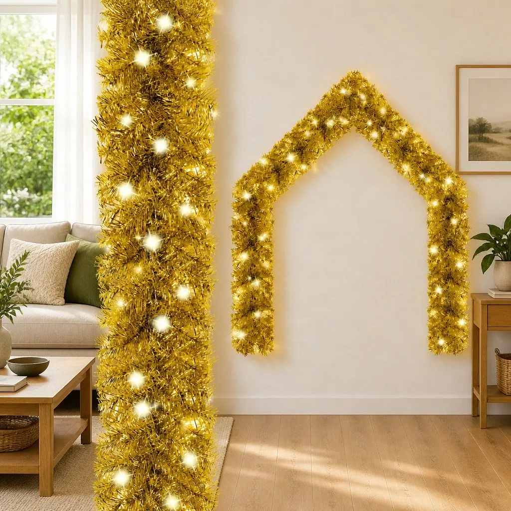 Christmas Garland LED Lights Gold 5m Decoration for Holiday Home Use