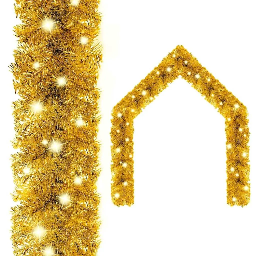 Christmas Garland with LED Lights 10m Gold Festive Holiday Decoration Hanging