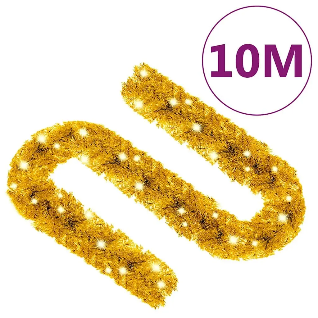 Christmas Garland with LED Lights 10m Gold Festive Holiday Decoration Hanging