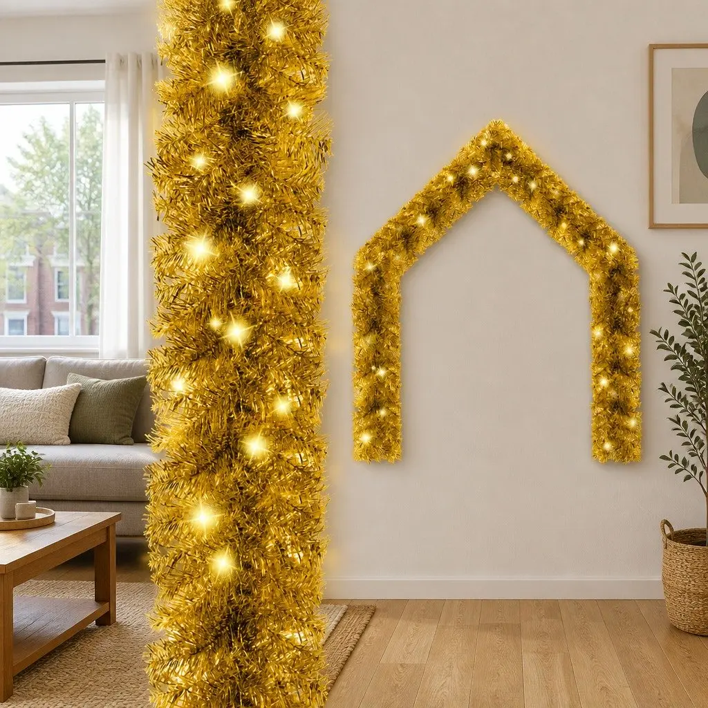 Christmas Garland Indoor Outdoor 20m LED Lights Gold Holiday Decoration