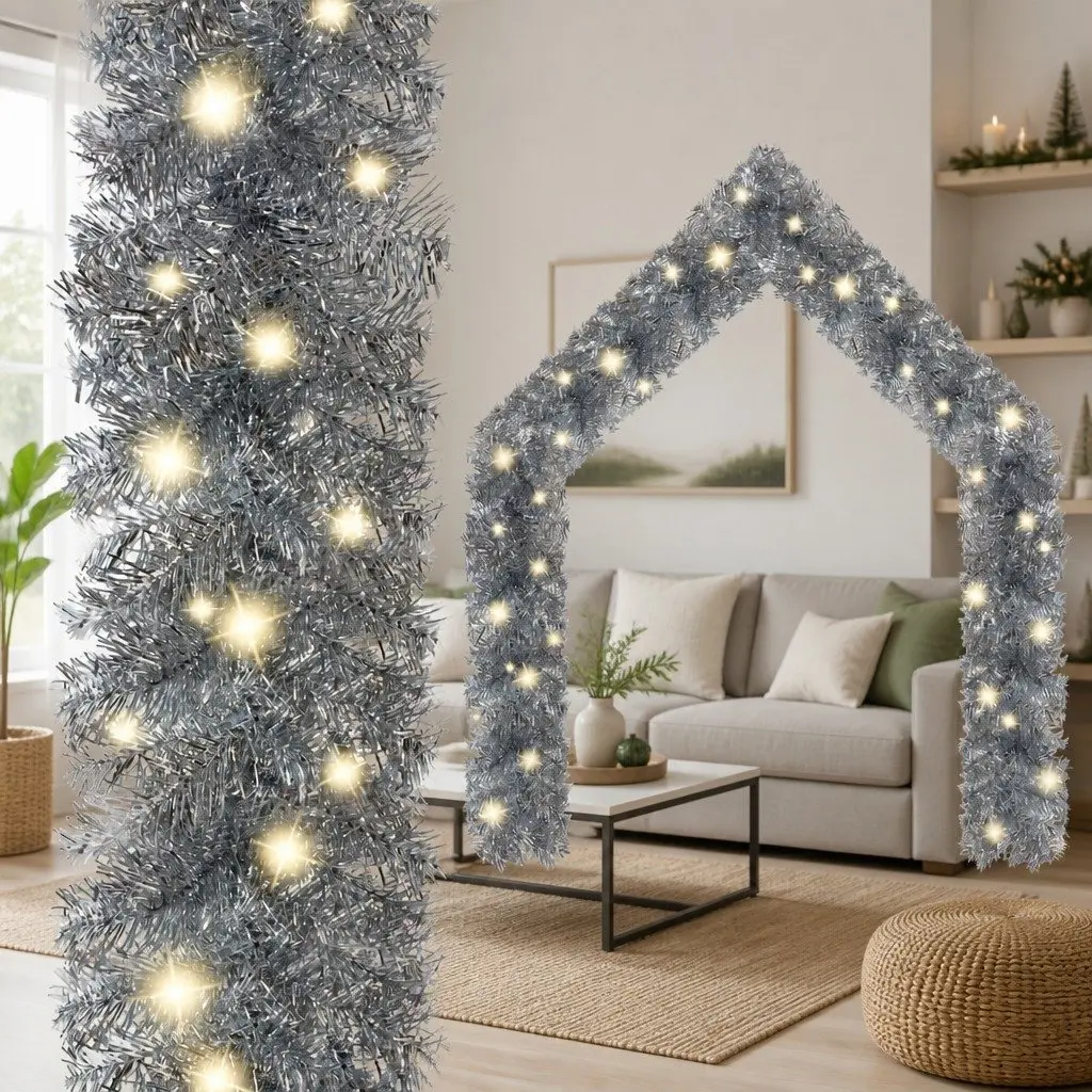 Christmas Garland 20m Silver LED Lights Holiday Decoration for Stair Window