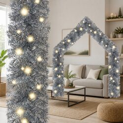 20m Silver Christmas Garland with Integrated LED Lights