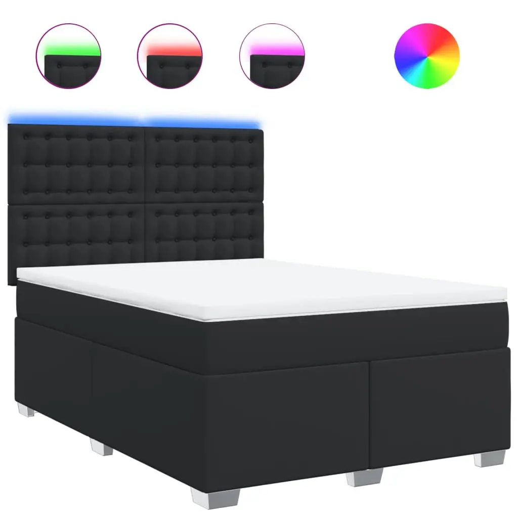 Queen Box Spring Bed with Pocket Mattress LED Lights Faux Leather Adjustable