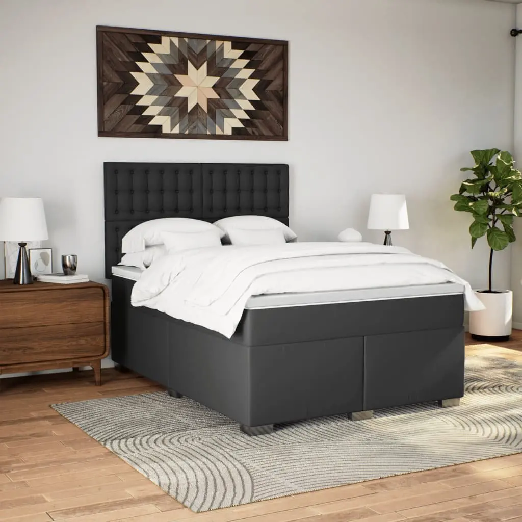 Queen Box Spring Bed with Pocket Mattress LED Lights Faux Leather Adjustable