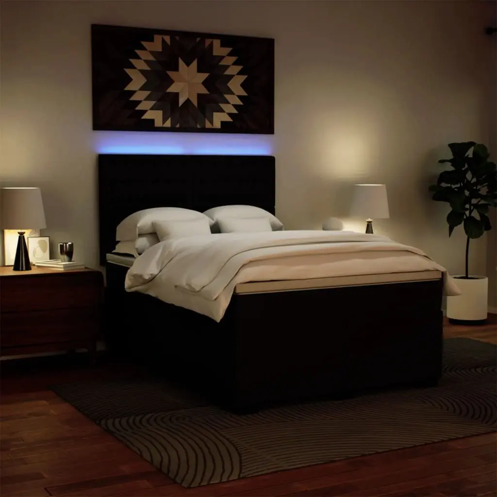 Queen Box Spring Bed with Pocket Mattress LED Lights Faux Leather Adjustable