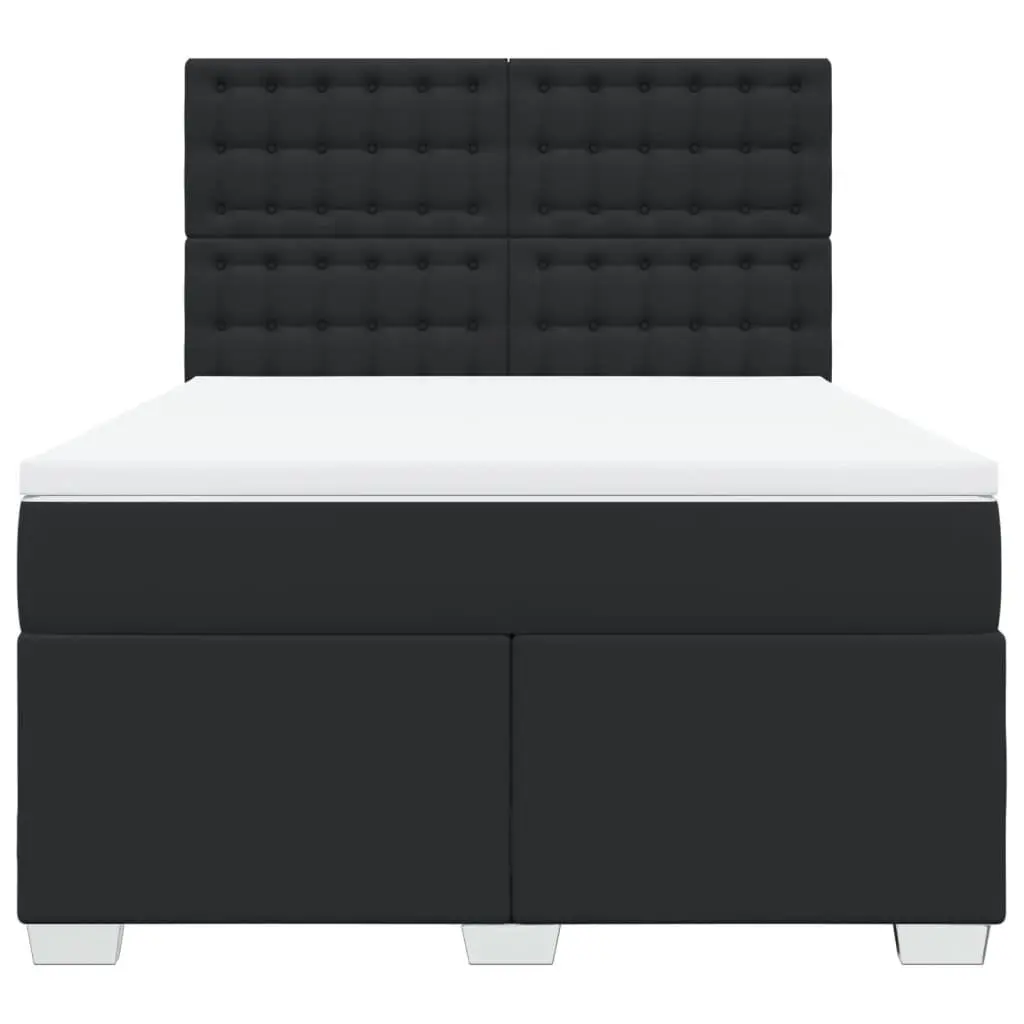 Queen Box Spring Bed with Pocket Mattress LED Lights Faux Leather Adjustable