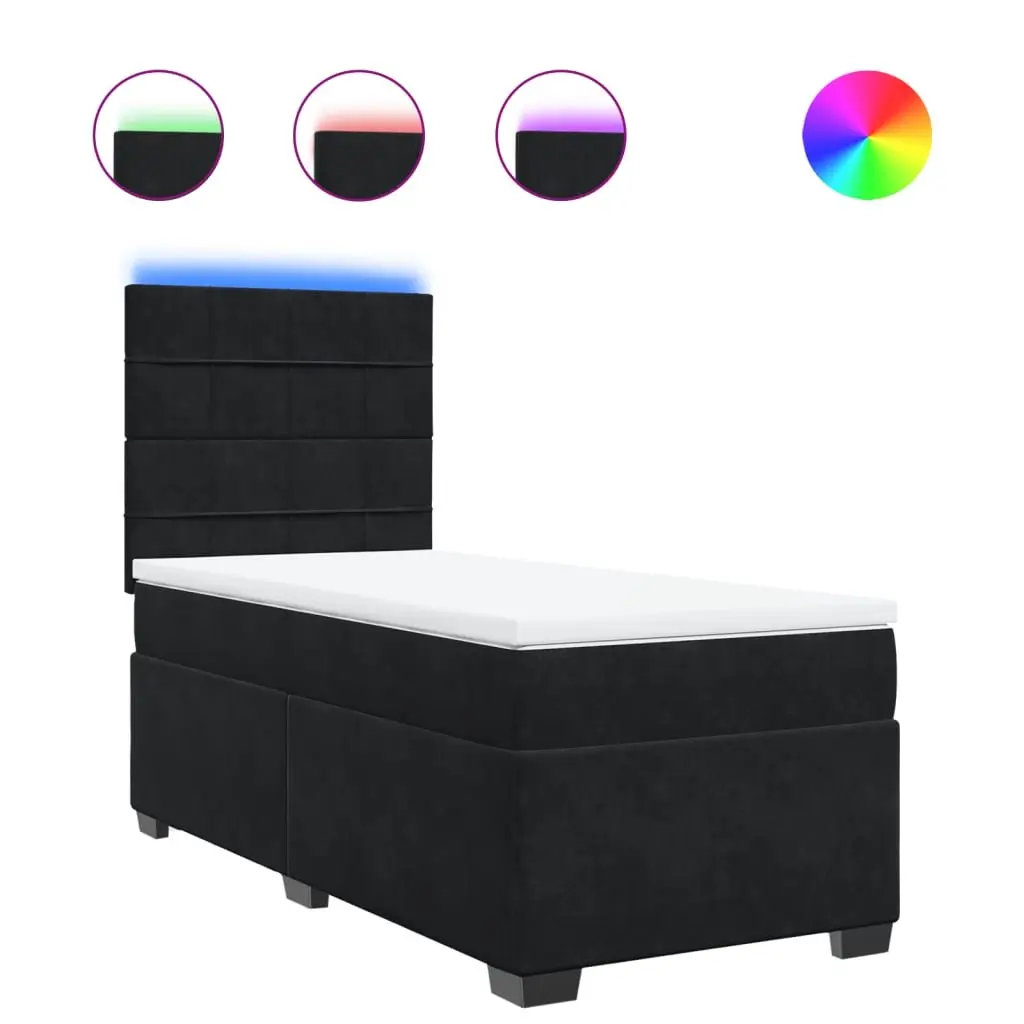 Box Spring Bed with Pocket Sprung Mattress for Bedroom King Single Size Velvet Black